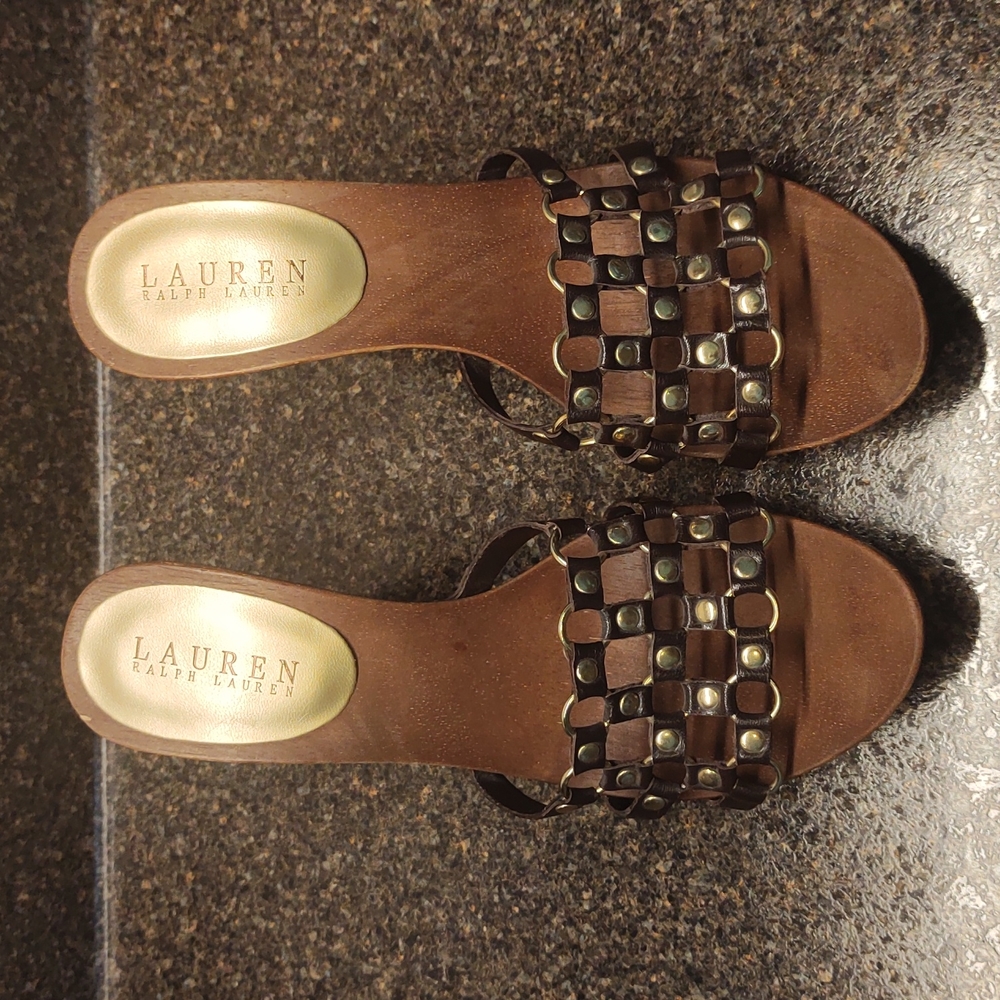 Ralph Lauren Brown Leather Wedge Heels EUC!